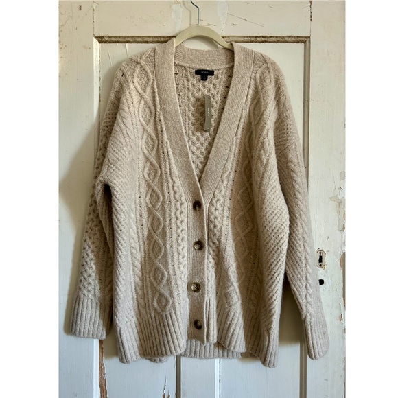 J.Crew Cable-Knit Stretch Cardigan Sweater β Size Large β NWT - Picture 1 of 7